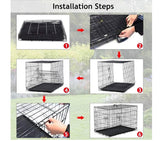 24” Folding Metal Dog Crate Double Door Pet Kennel with Divider Leak Proof Tray Carry Handle