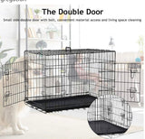 24” Folding Metal Dog Crate Double Door Pet Kennel with Divider Leak Proof Tray Carry Handle