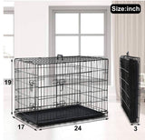 24” Folding Metal Dog Crate Double Door Pet Kennel with Divider Leak Proof Tray Carry Handle