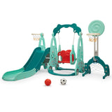 5-in-1 Toddler Slide & Swing Indoor Outdoor Playset with Climber Basketball Hoop & Ring Toss
