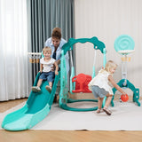 5-in-1 Toddler Slide & Swing Indoor Outdoor Playset with Climber Basketball Hoop & Ring Toss