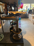 Outdoor Pedestal Birdbath with Planter Base & Solar LED Lights, 29 Inch Bronze
