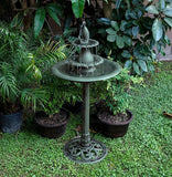 3-Tier Outdoor Pedestal Water Fountain with Birdbath Accent, 40 Inch Bluegreen