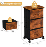 3-Drawer Rolling Storage Dresser Cabinet with Fabric Drawers, Rustic Brown