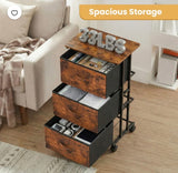 3-Drawer Rolling Storage Dresser Cabinet with Fabric Drawers, Rustic Brown