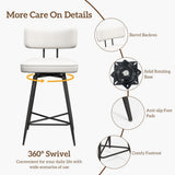 26” Counter Height Swivel Bar Stools – Set of 2 – White Upholstered Seats