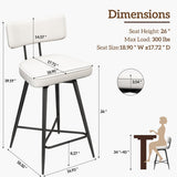26” Counter Height Swivel Bar Stools – Set of 2 – White Upholstered Seats