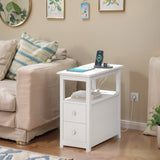 4-Tier White End Table with Charging Station, 2 Drawers, USB Ports & Power Outlets