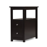 Set of 2 Narrow Espresso End Tables with Charging Station, 2 Drawers, USB Ports & Outlets