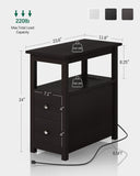 Set of 2 Narrow Espresso End Tables with Charging Station, 2 Drawers, USB Ports & Outlets