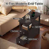 Set of 2 Narrow Espresso End Tables with Charging Station, 2 Drawers, USB Ports & Outlets