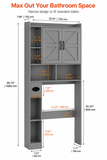 66”H Gray Over-the-Toilet Bathroom Storage Cabinet with Doors & Adjustable Shelf