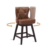 26 in. Dark Brown Wood Frame Faux Leather Upholstered Swivel Bar Stool (Set of 2)