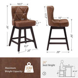 26 in. Dark Brown Wood Frame Faux Leather Upholstered Swivel Bar Stool (Set of 2)