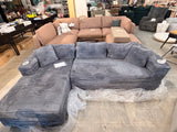 105” Oversized Gray Boneless Sectional Sofa with 68” Chaise – Deep Seat Corduroy Couch