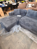 105” Oversized Gray Boneless Sectional Sofa with 68” Chaise – Deep Seat Corduroy Couch