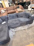 105” Oversized Gray Boneless Sectional Sofa with 68” Chaise – Deep Seat Corduroy Couch