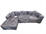 105” Oversized Gray Boneless Sectional Sofa with 68” Chaise – Deep Seat Corduroy Couch