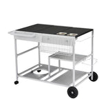 4-Wheel Outdoor BBQ Grill Cart with Stainless Steel Top, Storage Shelves & Seasoning Tray