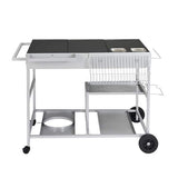 4-Wheel Outdoor BBQ Grill Cart with Stainless Steel Top, Storage Shelves & Seasoning Tray