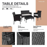 4-Piece Wicker Patio Conversation Set with Off-White Cushions & Coffee Table