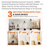 1500W Standing Garment Clothes Steamer with 1.7L Water Tank & Rolling Wheels