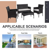 4-Piece Wicker Patio Conversation Set with Off-White Cushions & Coffee Table