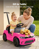 Toddler Ride-On Push Car with Parent Handle, Music & Storage – Pink