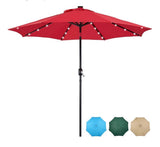 9’ Solar LED Lighted Patio Umbrella with Crank Lift – Red