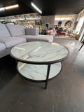 35.5” Modern Round Marble Glass 2 - Tier Coffee Table