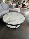 35.5” Modern Round Marble Glass 2 - Tier Coffee Table