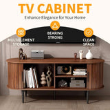 47” Mid-Century Modern TV Stand Media Console with Sliding Doors – Walnut