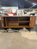 47” Mid-Century Modern TV Stand Media Console with Sliding Doors – Walnut
