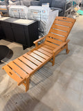 Teak Color HDPE Outdoor Chaise Lounge Chair with Slat Seat – Patio Pool Deck Lounger