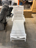 Adjustable White Outdoor Patio Chaise Lounge Chair with Wheels – 79” Long Reclining Pool Chair