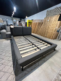 The Stylish Flavio Grey Full Bed Frame Platform with Headboard Gray PU Leather Upholstery Memory Foam Cushioning