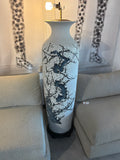 76” Tall Blue & White Ceramic Floor Lamp w/ Shade – Asian Style Decor