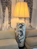 76” Tall Blue & White Ceramic Floor Lamp w/ Shade – Asian Style Decor