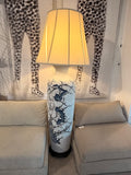 76” Tall Blue & White Ceramic Floor Lamp w/ Shade – Asian Style Decor