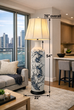 76” Tall Blue & White Ceramic Floor Lamp w/ Shade – Asian Style Decor