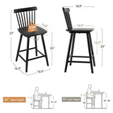 Windsor 24 in. Black Solid Wooden Bar Stool for Kitchen Island Counter Height Stool with Spindle Back Set of 2