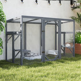 71” Large Outdoor Catio Cat Enclosure Walk-In Wooden Cat House with Waterproof Roof Catio