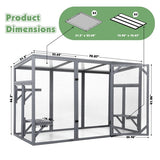 71” Large Outdoor Catio Cat Enclosure Walk-In Wooden Cat House with Waterproof Roof Catio