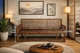 Bamboo Style Chinoiserie Daybed Bench 68” Wide Accent Settee Seat