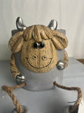 Ceramic Cow Planter Pot with Rope Legs and Drainage Hole