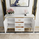 Reduced - 47" Modern White Sideboard With 3 Drawers & 2 Doors And Faux - does not have marble top