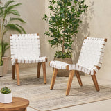 Set of 2: 29.75” Outdoor Lounge Chair with Rope Weave, Acacia Wood Base & Cushioned Seat