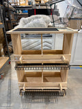 Wooden Chicken Feeder & Storage Station with Dual Feed Troughs and Wire Basket Shelves 36.5”H