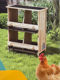 Wooden Chicken Feeder & Storage Station with Dual Feed Troughs and Wire Basket Shelves 36.5”H