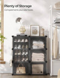 Stackable 6-Box Shoe Storage Organizer Cabinet Holds 24 Pairs Clear Front Drop Doors